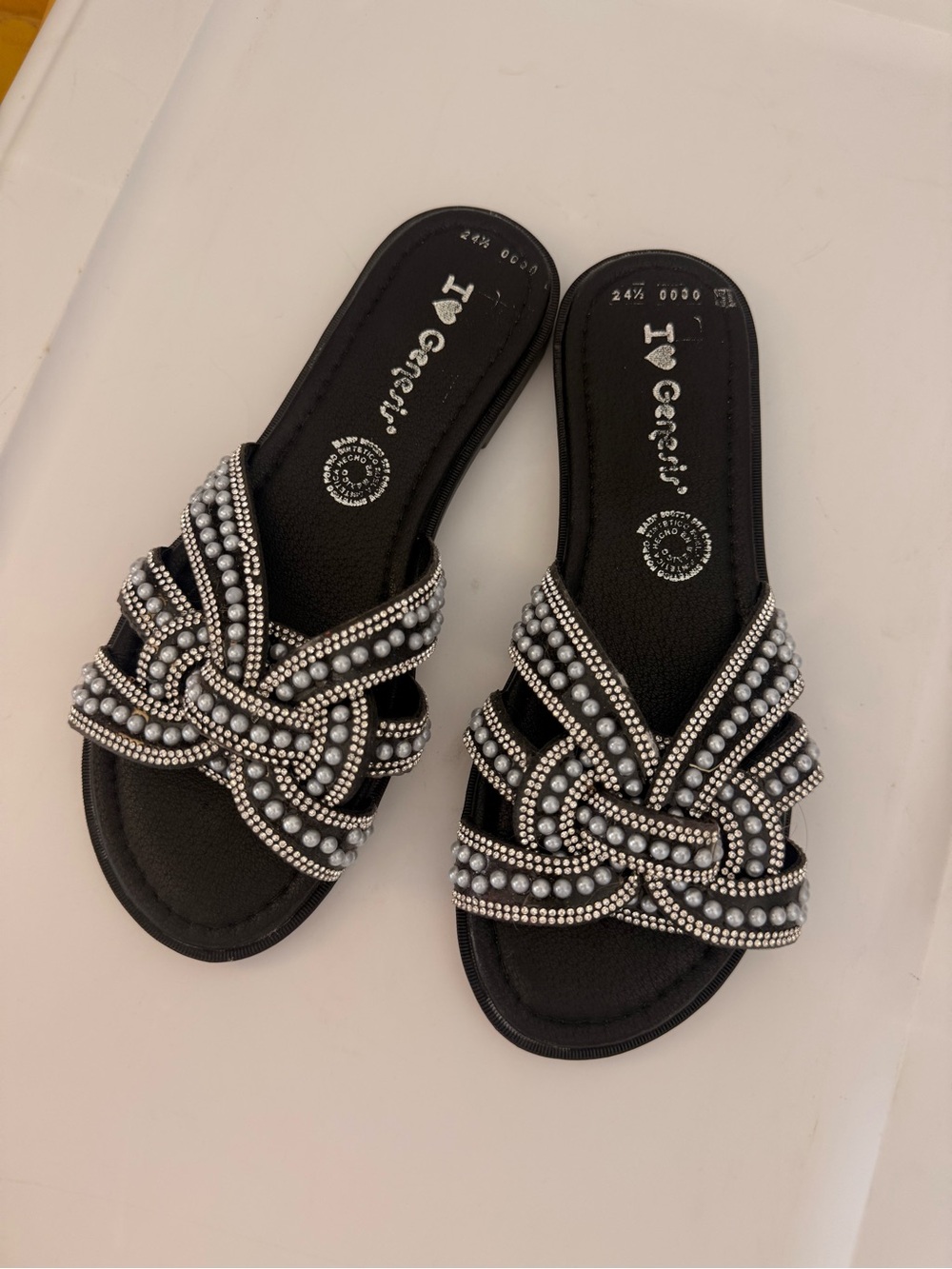 Embellished Black Slide Sandals